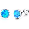 KINGWHYTE Orecchini a perno rotondi in argento Sterling 925 con opale blu/bianco, gioielli per donne e ragazze, migliori regali di compleanno, 9mm, Argento sterling