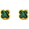 Monde Petit Orecchini Oro Giallo 9 Kilates (9K) Quadrefoglio Malachite Glitter - Certificato Garanzia - Mondepetit - 3113