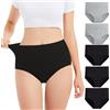 Falechay Mutande Vita Alta Donna in Cotone Pacco da 5 Nero-Grigio,2XL