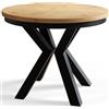 AlpiMeble Tavolo da pranzo rotondo LOFT, tavolo allungabile diametro: 100 cm/180 cm, colore marrone chiaro, con gambe in metallo di colore nero