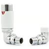 Hot Flow - Coppia di valvole termostatiche angolari TRV in Cromo & Bianco per angolo, include corpo TRV angolare, testa a ruota, blocco di sicurezza. Per un controllo rapido e facile della temperatura