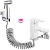 ABSOK Bidet - Doccetta a mano in acciaio inox, con dispenser per rubinetto, tubo a molla, supporto da parete, colore argento