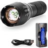 Maketheone Torcia tattica a LED 3 in 1, 1000 lumen, zoomabile, visione notturna, torcia ricaricabile per caccia, pesca, campeggio, astronomia, batteria da 2200 mAh e caricatore USB incluso