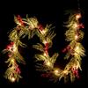 ETONSUNNY 1,8 Metri Ghirlanda Natalizia con Luci,20 Luci LED, Bacche Rosse e Foglie Verdi,Ghirlanda Natalizia per Porta,Ghirlande Natalizia per Decorare il Soggiorno (Style B)