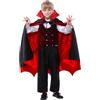 Meleager Mantello Vampiro Bambino, Costume di Halloween con Denti Vampiro e Adesivi Tatuaggi Cicatrice, Mantello da Diavolo Unisex Nera Rossa per Feste di Halloween, Carnevale