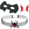 OIXYEY Set 3 Pezzi Maschera Pipistrello Bambino con Collare in Pizzo e Fermagli Capelli, Costume Halloween Carnevale Cosplay, Accessori Festa a Tema Vampiro per Ragazze e Donne.