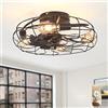 KNVSS Ventilatore da Soffitto Nero con Luce Silenzioso Lampadario con Ventilatore Vintage Reversibile 6 velocità Plafoniera con Ventilatore Industrial per Cucina Camera da Letto-A