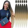Xusuperb Extension capelli lunghi da 36 pollici Pre Stretched Braiding Ombre Blonde Easy Braids Black Bond Kanekalon sintetici da intrecciare, 6 confezioni di trecce morbide Yaki (T1B/27/613#)
