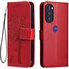 Topme Custodia in Pelle per Motorola Moto G51 5G (6.8 Inches), [ Cover per Telefono in Stile Gatto e Albero] - Rosso