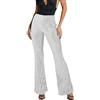 Duohropke Pantaloni da donna con brillantini, a vita alta, con paillettes, stile anni '70, eleganti, elasticizzati, per club, feste, balli, bianco, L