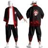 Duohropke Kimono estivo da uomo, 2 pezzi, a maniche corte, per il tempo libero, set di pantaloncini giapponesi, accappatoio tradizionale, cardigan stampato, giacca classica, nero-a, XXL