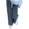 LAVASEON Jeans larghi scozzesi casual da donna pantaloni goth grunge a vita alta Y2K abbigliamento coulisse pantaloni Streetwear, Grigio, S