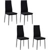 HOMCOM Set 4 Sedie Imbottite per Soggiorno o Sala da Pranzo, Sedie da Cucina Moderne, in Metallo e Tessuto Nero