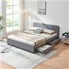 [en.casa] Struttura Letto Francese con Testiera Imbottita e 4 Cassetti Contenitore su Rotelle Zona di Riposo 140x200 cm Rivestito in Tessuto Grigio