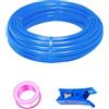 HUAZIZ Tubo pneumatico in PU blu HUAZIZ 20M, tubo pneumatico in poliuretano, tubo flessibile per aria compressa, esterno 10mm x interno 6,5 mm + 1pezzo di tagliatubi blu + 1pezzo di nastro in teflon rosa