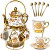 CHANJOON Set da tè in ceramica color oro placcato rosso, con tea a forma di rosa, 6 persone (rosa, medio)