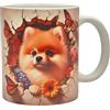 Shopi Zone Pomerania - Tazza in ceramica con farfalle e fiori, design artistico tenero e naturale, regalo creativo per amanti dei cani e collezionisti