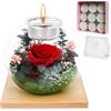 Queltrix Rosa Eterna in Vetro + 18 Candele Profumate, Fiori Conservati Regalo Romantico per Donne, Festa della Mamma San Valentino Regalo di Natale Set Regalo Anniversario (Rosso)