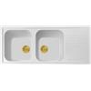Generic Lavello cucina Provenza bianco 116 x 50 cm 2 vasche pilette oro e gocciolatoio Made in Italy