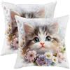 Generic Set di 2 federe per cuscini a forma di gatto, adorabili cuscini decorativi per la primavera, casa, divano, letto, divano, 40,6 x 40,6 cm
