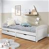 NITCA Dormeuse 2 Cassetti, Divano Letto 2 Posti, Letto Singolo con Contenitore, Divano da Soggiorno in Legno Massello Pino iRun Marrone 90x200 cm