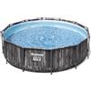 Bestway Piscina Fuori Terra Rigida da Giardino Piscina Esterna Rotonda ø 366 x 100 cm con Pompa filtro effetto Legno - 5614X Steel Pro MAX