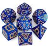 QMAY, Set di dadi poliedrici per Dungeon e Dragons MTG RPG D&D D20, D12, D10, D%, D8, D6, D4 (7 pezzi con motivo drago blu)