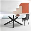 Ikone Tavolo da pranzo con piano in vetro e base in metallo 160x90 cm DANTE - Ikone