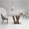 Ikone Tavolo fisso in vetro e struttura in legno ENNIO TEAK - Ikone