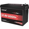 Dumfume 12V 300Ah Batteria al Litio LiFePO4-15.000 Cicli Profondi, BMS 200A, 3840W Per Accumulo Solare, Alimentazione di Emergenza, Camper, Campeggio & Applicazioni Off-Grid