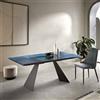 Capodarte Tavolo allungabile 240 cm WATERS base in metallo Nero e piano in vetro Blu