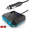 OOWOLF Sdoppiatore Accendisigari Auto 7 in 1, 120W Adattatore 12V/24V con 3 Prese, 3 USB + 1 Type C, Interruttore e Voltmetro, Caricabatterie per Cellulare, GPS e Dispositivi Auto