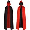 Yi'antai Costume da Vampiro di Halloween, Vampiro Capo con Cappuccio, Mantello da vampiro Nero Rosso, Costume vampira Per Bambini e Adulti, Mantello da Dracula con Zanne Finto Sangue Collana (XL-160cm)