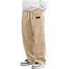 PADOLA Pantaloni Uomo in Velluto a Coste Largo Taglio Dritto, Modello con Vita Elasticizzata e Cordino, 4 Tasche, Casual Pantalone(3XL,Cachi)