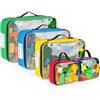 Jaffzora Sacchetti per riporre giocattoli compatibili con mattoncini Lego, 5 pezzi organizer da viaggio per giocattoli per bambini blocchi da costruzione, macchinine giocattolo, puzzle con tasca a rete e tasca