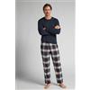 Intimissimi Pantaloni Lunghi In Tela Di Cotone Garzata Stampa Check Blu