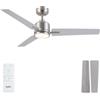 Newday Ventilatore da Soffitto Argento e Legno, 122cm Ventilatore da Soffitto con Luce Dimmerabile e Telecomando Silenzioso, Ventola Soffitto Réversible, 3 Pales da Soffitto con 3 Timer 6 Velocità