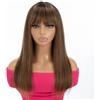 Rebecca Fashion Parrucca liscia marrone biondo sfumato da 40,6 cm con frangia capelli umani setosa frangia dritta senza colla minimalista 2,75x1 parrucca del cuoio capelluto in pizzo per le donne