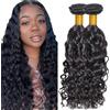 Evaxilc 32 34 Inch Water Wave Human Hair Bundles Capelli Umani Unprocessed #1B Natural Black Color Brazilian Virgin Hair Weave 2 Bundles Total 200g For Women