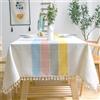 Topwon Tovaglia quadrata a quadretti in stile bohémien, per tavolino da caffè, tovaglia a righe con nappe, in cotone e lino, lavabile, per esterni, 91 cm, blu, rosa, grigio, giallo