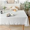Homxi Tovaglia da Tavola Antimacchia Rettangolare,130 W x 180 L CM,Tovaglia Lunga Moderna Cotone Modello di Rombo con Nappe Bianco Tovaglia Picnic