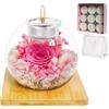 Queltrix Rosa Eterna in Vetro + 18 Candele Profumate, Fiori Conservati Regalo Romantico per Donne, Festa della Mamma San Valentino Regalo di Natale Set Regalo Anniversario (Rosa)