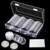 HSMHLYYB Portmonete, 60 pezzi da 41 mm, capsule trasparenti con scatola portaoggetti, porta monete, con 5 misure, anelli in schiuma morbida Protect
