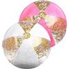YEAMLTE 2 Pezzi Palloni Gonfiabili Bambini con Paillettes Dorate, Pallone da Spiaggia Gonfiabile Impermeabile per Feste Estive in Piscina e Spiaggia (Rosa + Bianco)