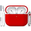 R-fun Custodia per Airpods Pro 3 (2025), custodia protettiva in silicone morbido compatibile con Apple AirPods Pro 3 generazione per donne e uomini con kit di pulizia/portachiavi,Rosso
