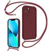 Coalbooliy Cover per iPhone 13 6,1 con Cordino per Cellulare, Custodia Silicone con Regolabile Collana Sottile Morbida Case Protezione della fotocamera Antiurto con Necklace, Rosso