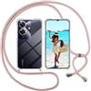 ISOI Cover con Cordino per Realme Note 60, Custodia Trasparente con Collana Tracolla Laccio Collo Ultra Sottile Morbido TPU Silicone Antiurto AntiGraffio Antiscivolo Case, Rosa