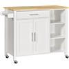 HOMCOM Carrello da Cucina Salvaspazio Credenza in Legno MDF Bianco: 1 Cassetto, 1 Armadietto, 3 Ripiani e 4 Ruote, 107.5x48x89cm