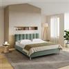 DEGHI Letto matrimoniale 160x190 cm in tessuto verde salvia con gambe in legno - Diskel