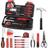 Kmrlofiy Set di Attrezzi Kit 39 Pezzi Set di Utensili Cassetta Attrezzi per la Casa Set di Strumenti DIY Compatto di Base Casa e Ufficio di Riparazione Universale con Cacciavite, Nastro a Metro Rosso